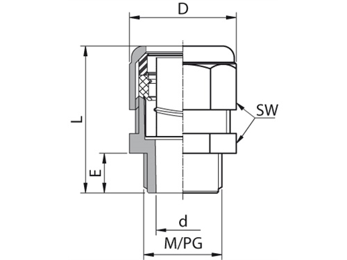 Verschraubung AU 159P, Außengewinde PG7, Terminalgröße 10mm, IP67, vernickeltes Messing, 